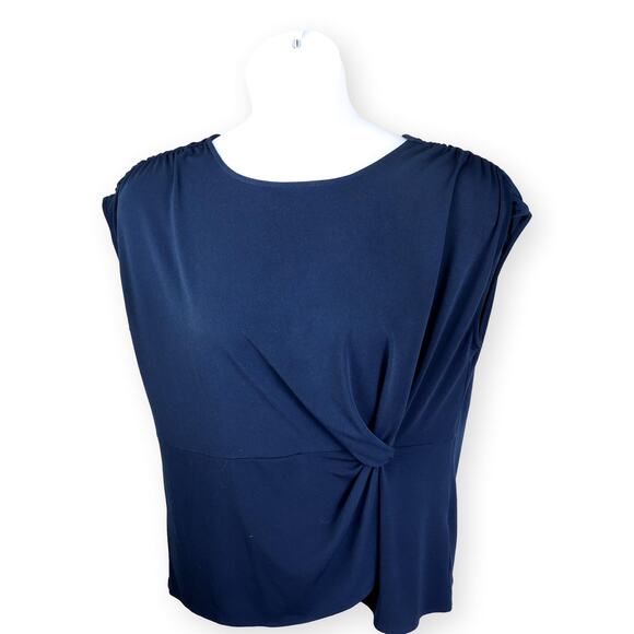 Alfani Navy Blue Faux Wrap Short Sleeve Top XL - Picture 1 of 5